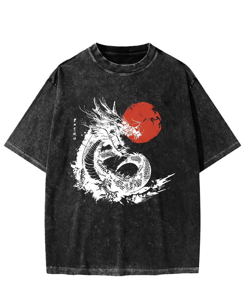 Sunrise Myth Dragon Japanese Style Vintage Distressed T-shirt-Zazasy