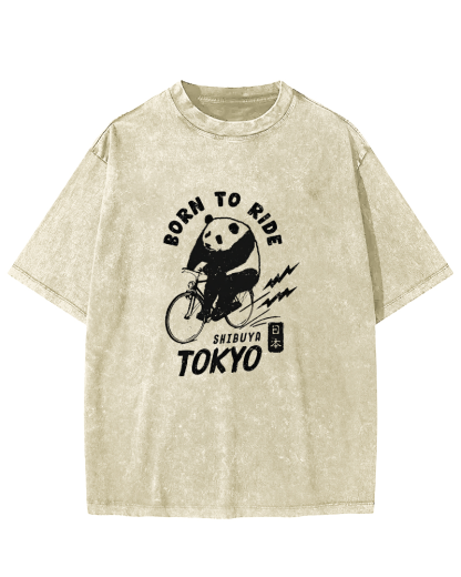 Fun Panda Pattern Vintage Distressed T-shirt-Zazasy