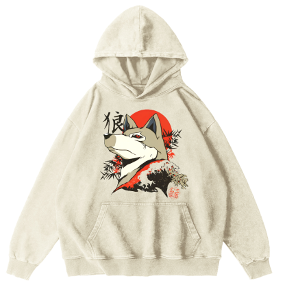 Lone Wolf Japanese Style Vintage Distressed Hoodie-Zazasy