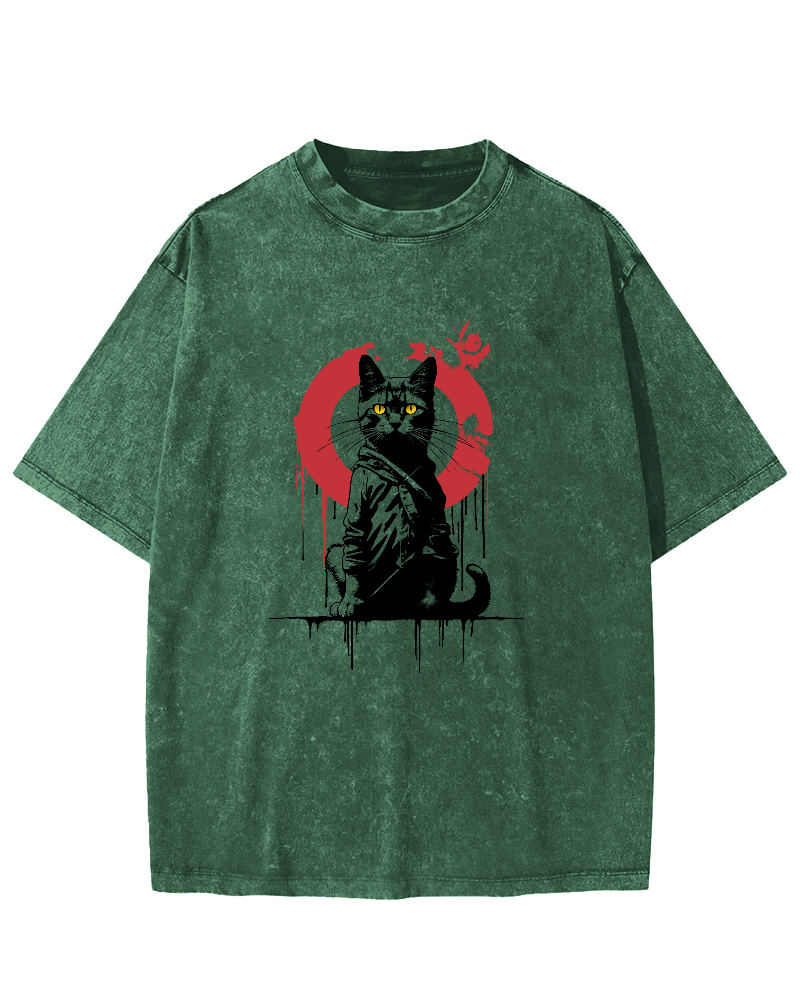 Retro Japanese Style Kitten Vintage Distressed T-shirt-Zazasy