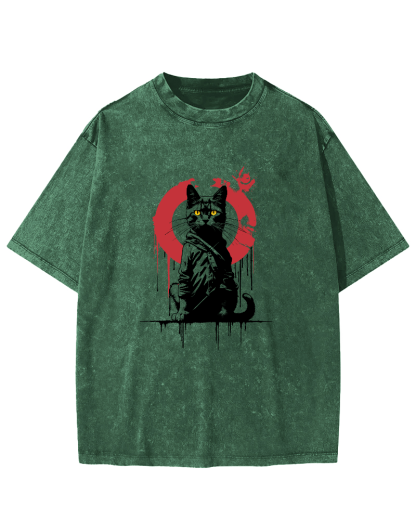 Retro Japanese Style Kitten Vintage Distressed T-shirt-Zazasy