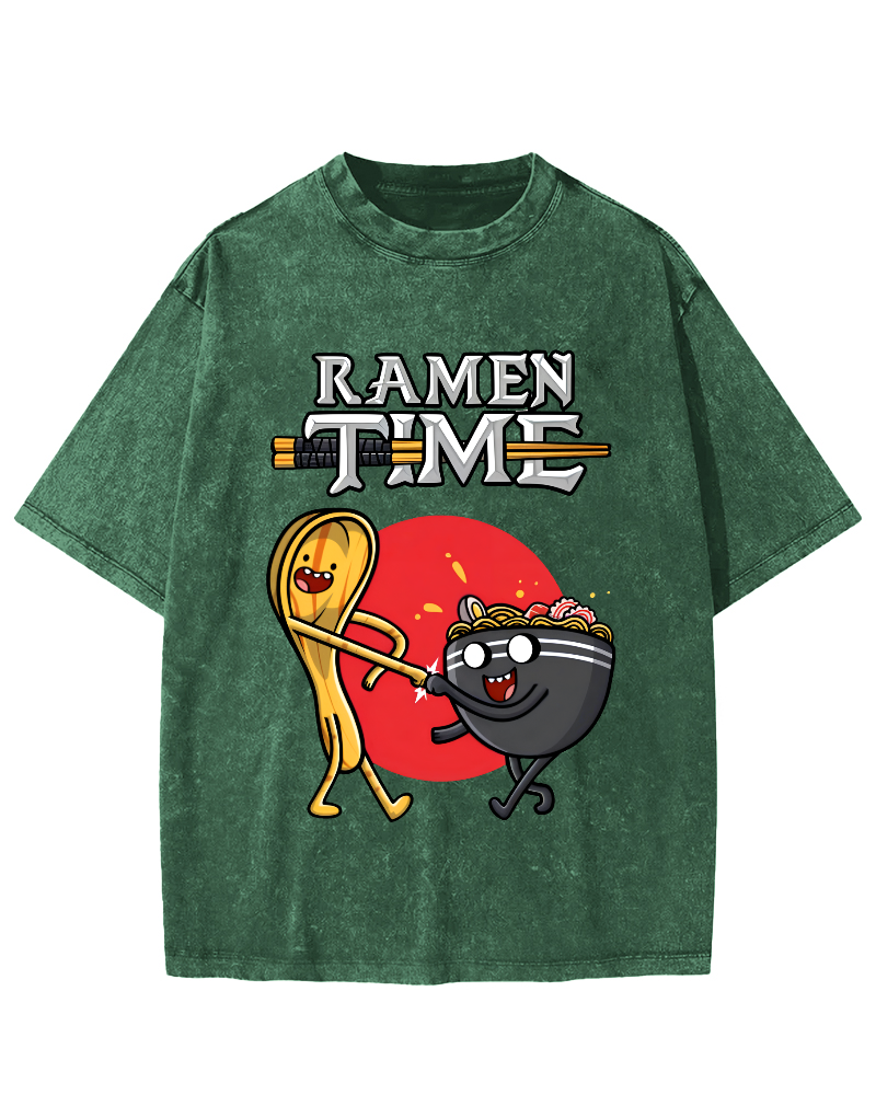 Ramen Time Japanese Vintage Washed T-shirt-Zazasy