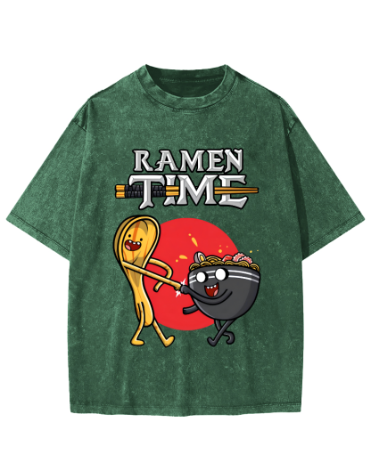 Ramen Time Japanese Vintage Washed T-shirt-Zazasy