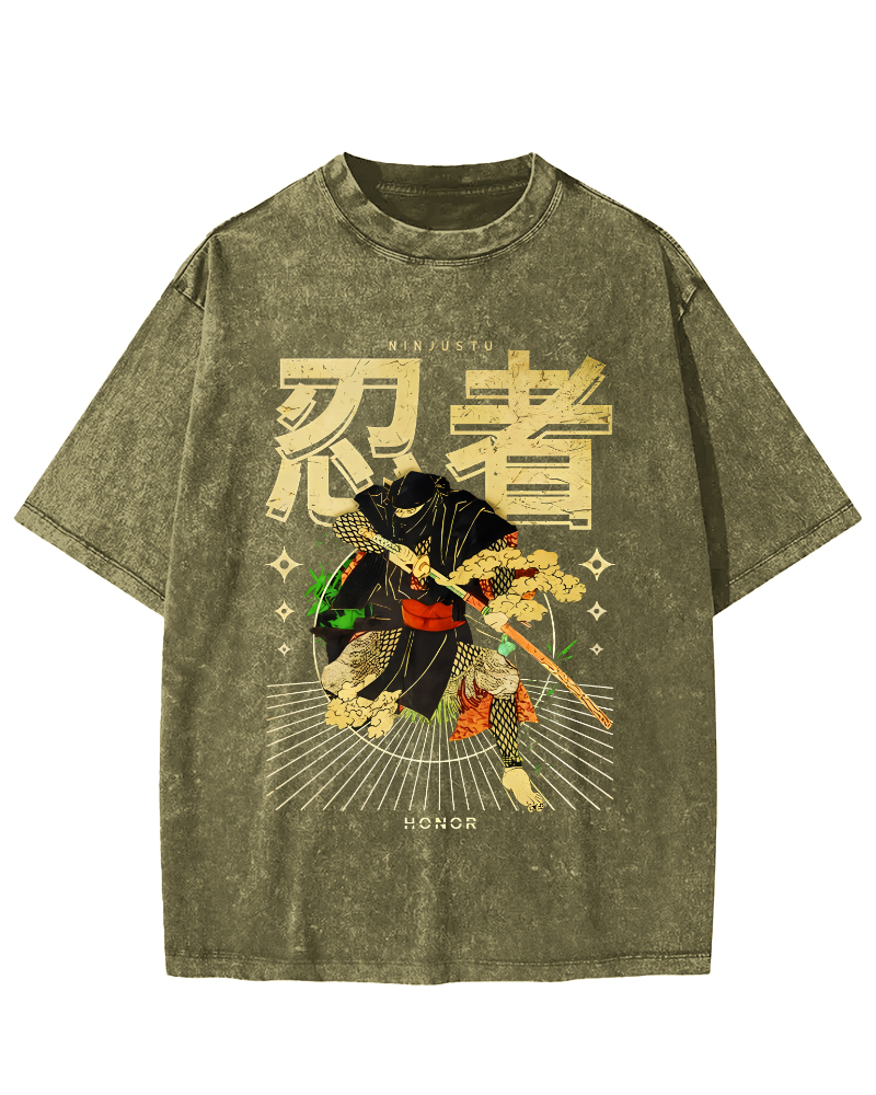 Japanese Ninja Vintage Distressed T-shirt-Zazasy