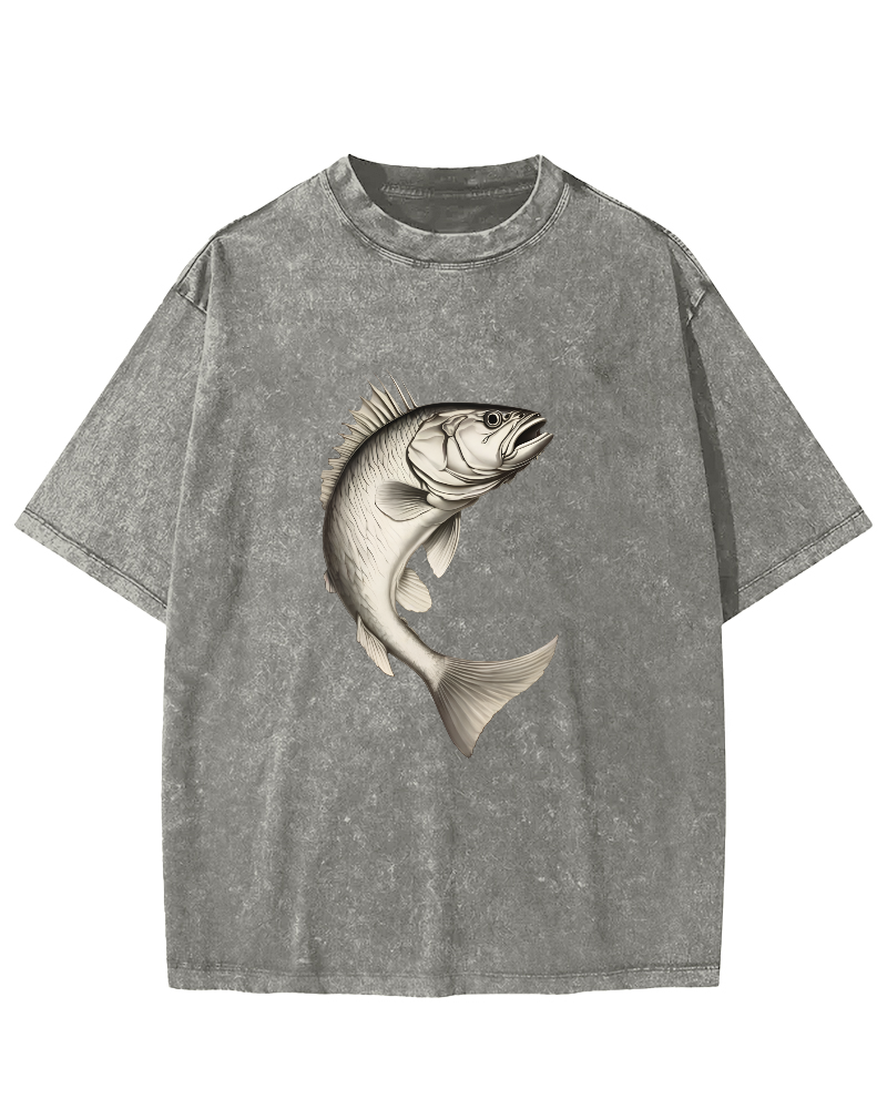 Sea Fsh Pattern Vintage Distressed T-shirt-Zazasy