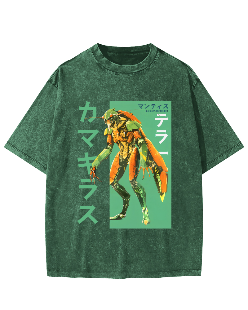 Mantis Monster Japanese Style Vintage Washed T-shirt-Zazasy