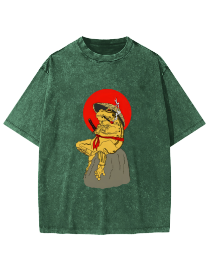 Frog Warrior Japanese Vintage Distressed T-shirt-Zazasy
