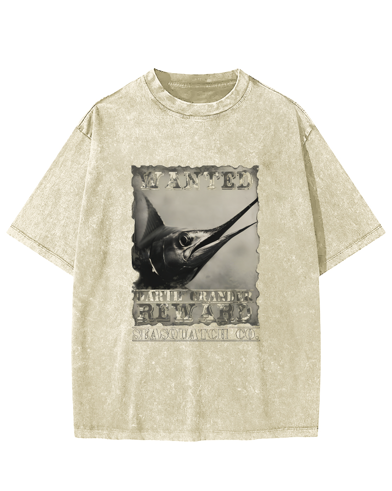 Retro Swordfish Pattern Vintage Distressed T-shirt-Zazasy