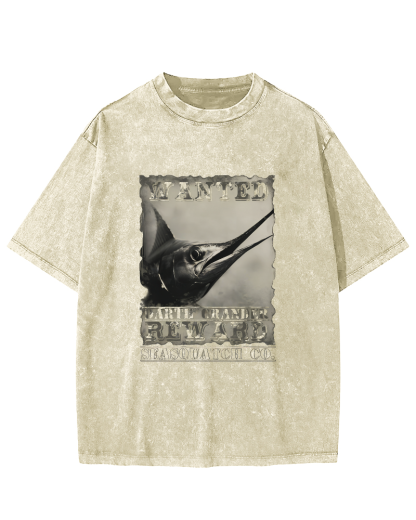 Retro Swordfish Pattern Vintage Distressed T-shirt-Zazasy