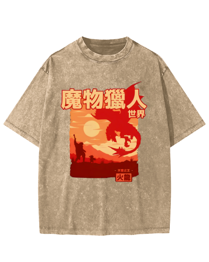 World Monsters Vintage Washed T-shirt-Zazasy