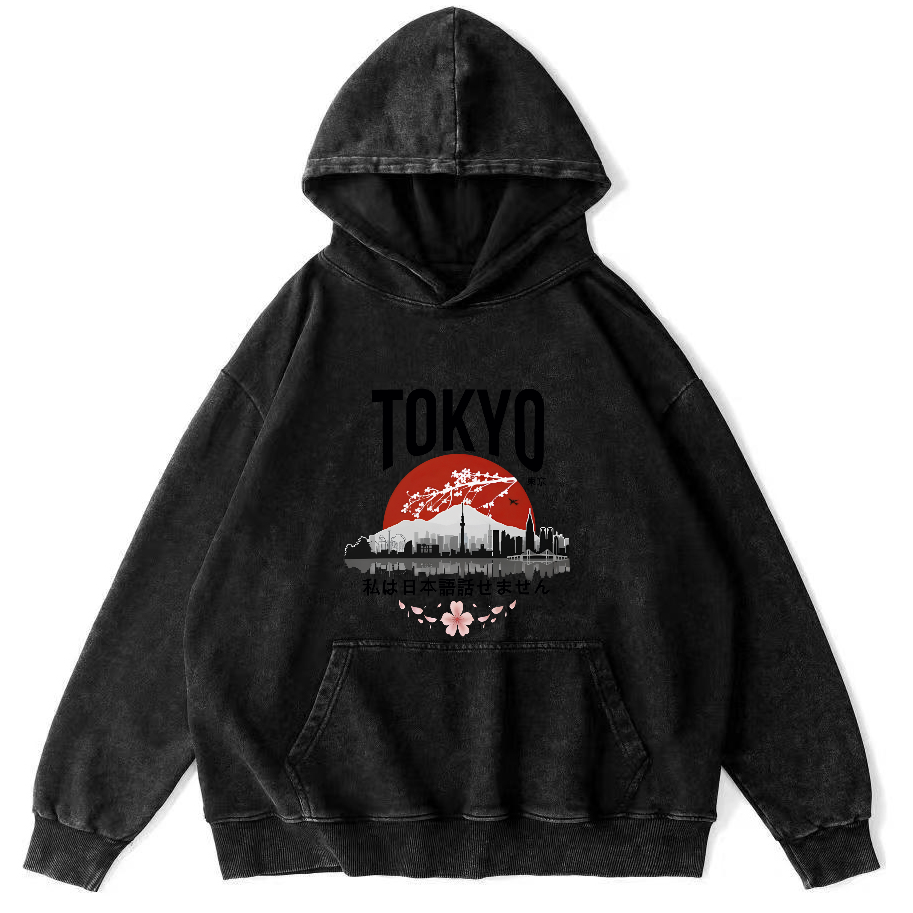Tokyo City Scenery Vintage Distressed Hoodie-Zazasy