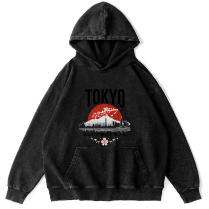 Tokyo City Scenery Vintage Distressed Hoodie-Zazasy