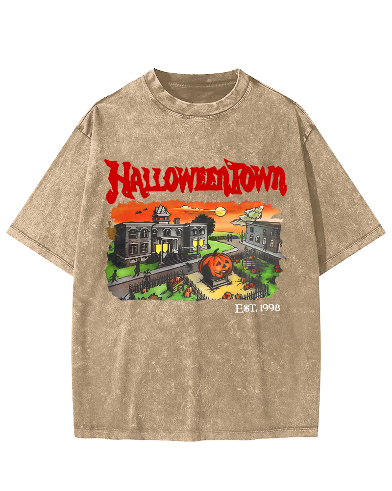 Halloween Town Vintage Washed T-shirt-Zazasy