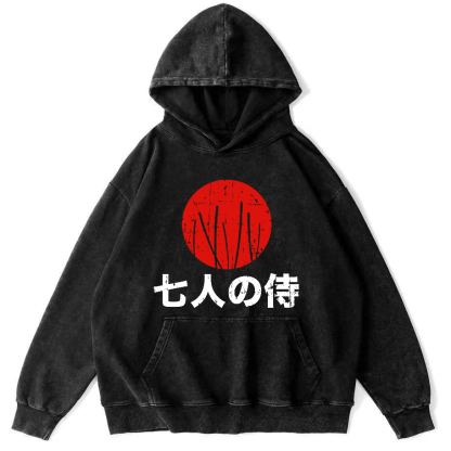 Japanese Style Seven Person Guard Attendant Vintage Washed Hoodie-Zazasy