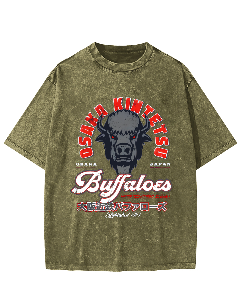 Osaka Kintetsu Buffaloed Vintage Washed T-shirt-Zazasy