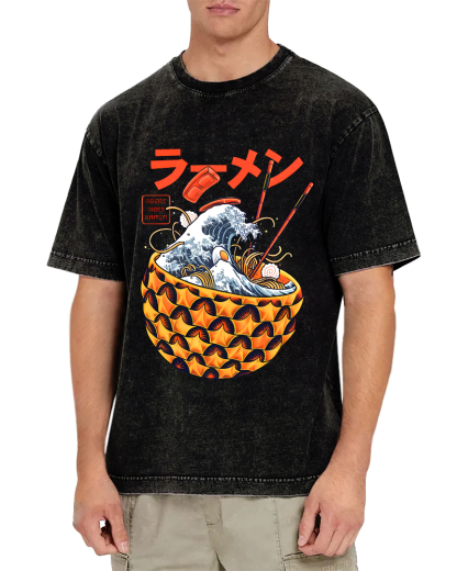 Japanese Lamian Noodles Vintage Washed T-shirt-Zazasy
