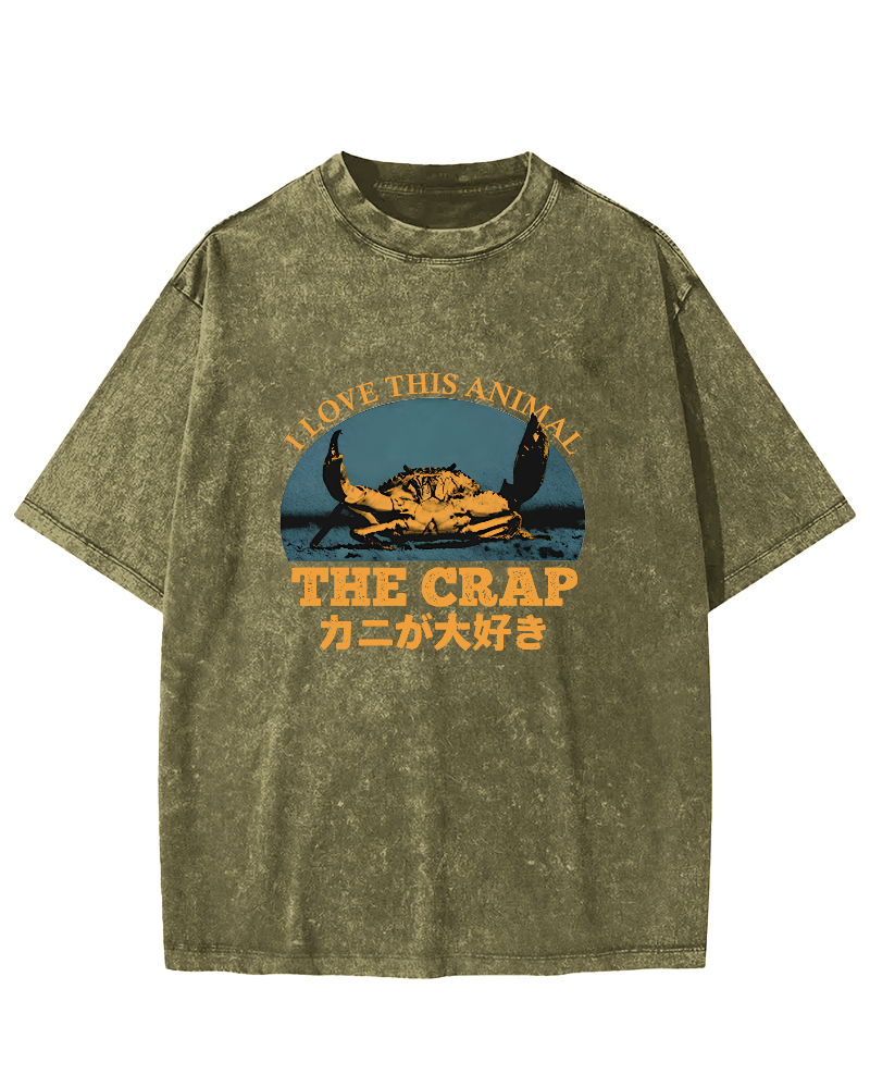 Retro Crab Pattern Vintage Distressed T-shirt-Zazasy