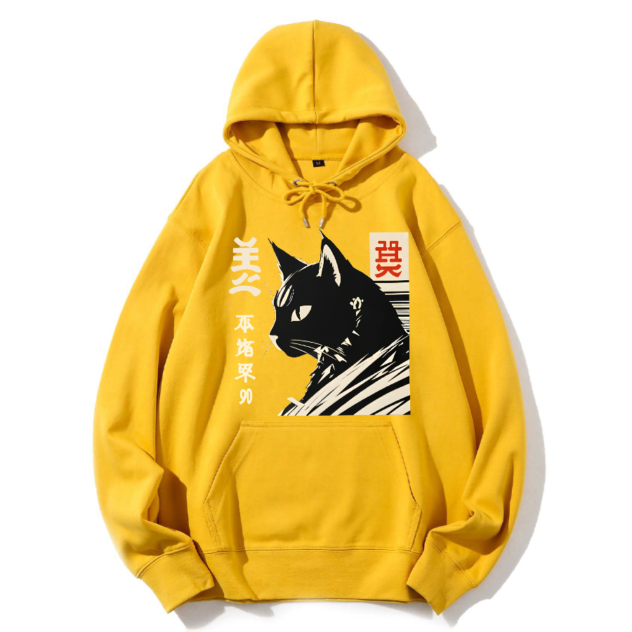 Japanese Black Cat Cotton Hoodie