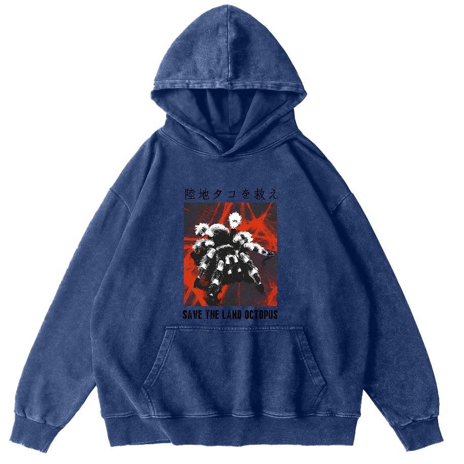 Save The Land Octopus Vintage Washed Hoodie-Zazasy