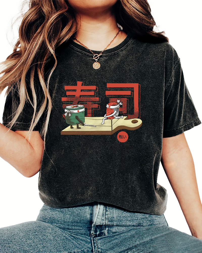 Japanese Sushi Vintage Washed T-shirt-Zazasy