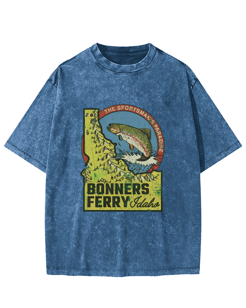 Retro Sea Fish Pattern Vintage Distressed T-shirt-Zazasy