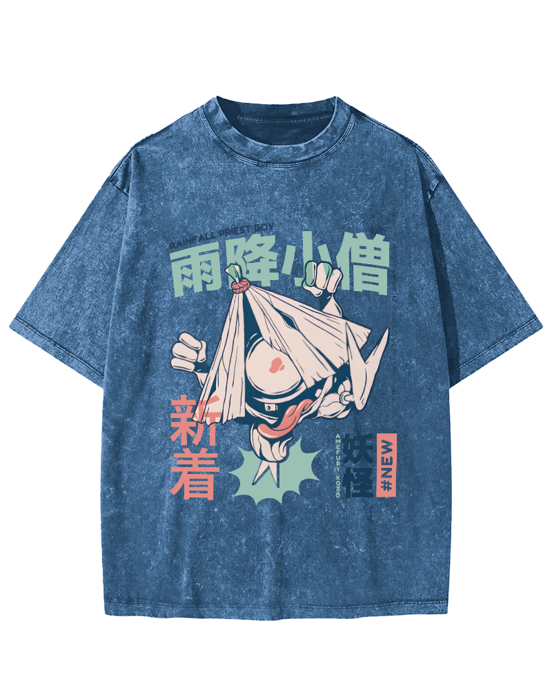 Rain Falls,Little Monk Vintage Distressed T-shirt-Zazasy