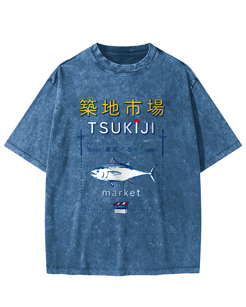 Tuna at the Tsukiji Market in Japan Vintage Washed T-shirt-Zazasy