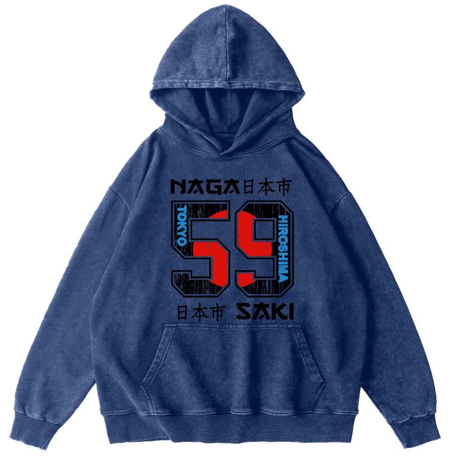 Number 59 in Japan City Vintage Washed Hoodie-Zazasy