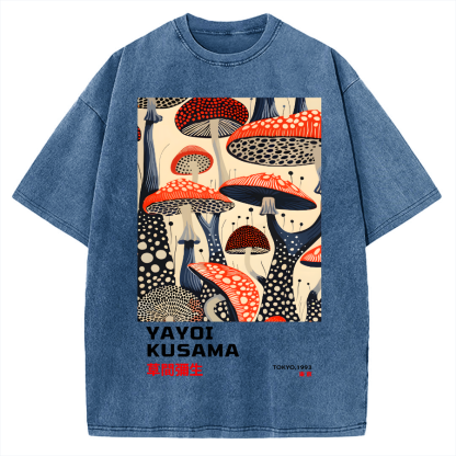 Yayoi Kusama Mushroom Vintage Wash Japanese Vintage Washed T-shirt