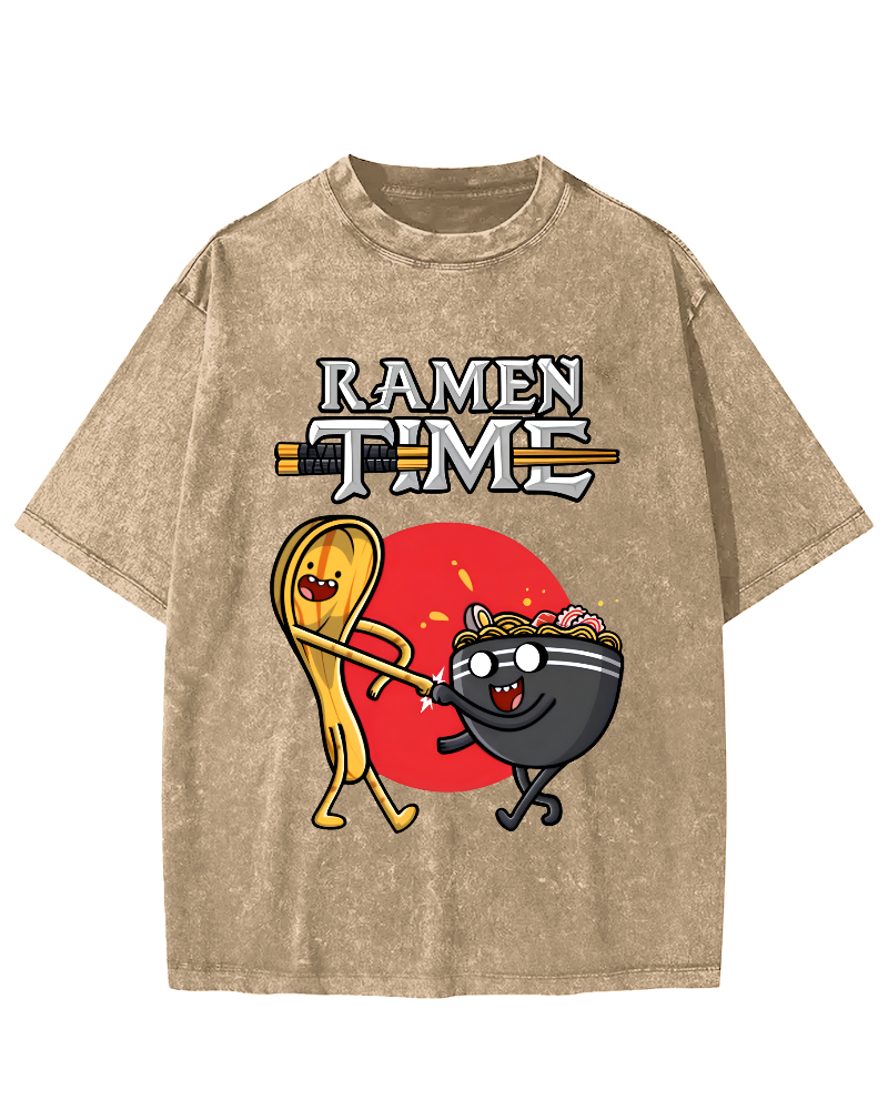Ramen Time Japanese Vintage Washed T-shirt-Zazasy