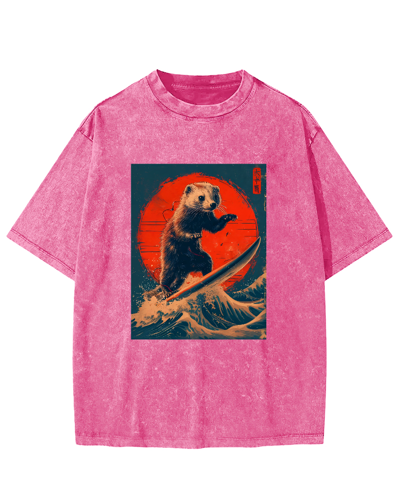 Retro Pattern Japanese Style Vintage Distressed T-shirt-Zazasy