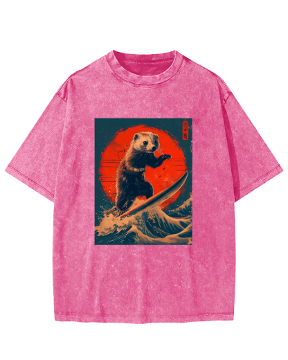 Retro Pattern Japanese Style Vintage Distressed T-shirt-Zazasy