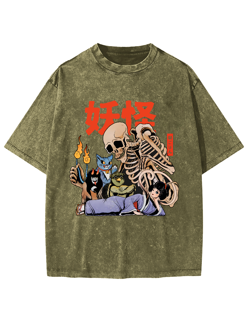 Skeleton Monster Japanese Vintage Distressed T-shirt-Zazasy