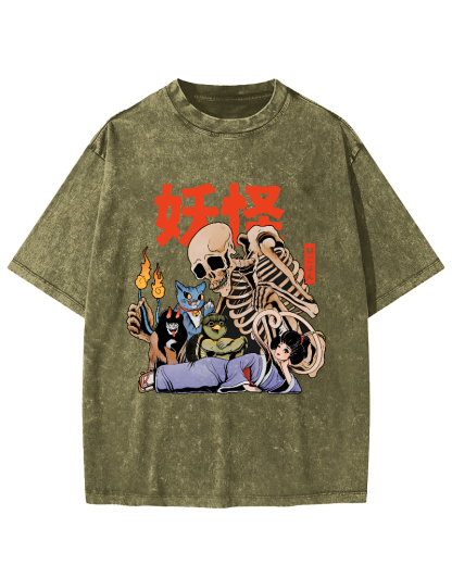 Skeleton Monster Japanese Vintage Distressed T-shirt-Zazasy