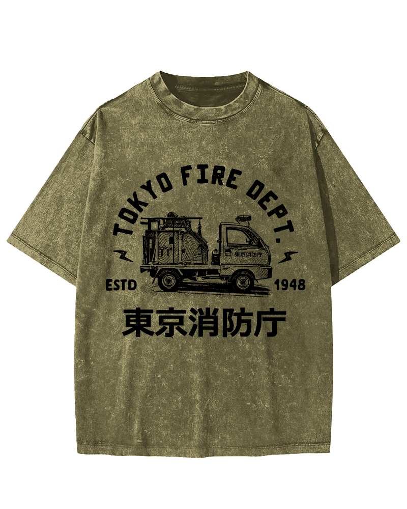 Tokyo Fire Department Vintage Washed T-shirt-Zazasy