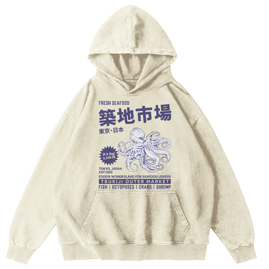 Japan's Tsukiji Market Vintage Washed Hoodie-Zazasy
