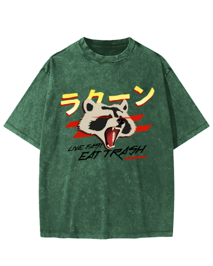 Japanese Red Panda Vintage Washed T-shirt-Zazasy