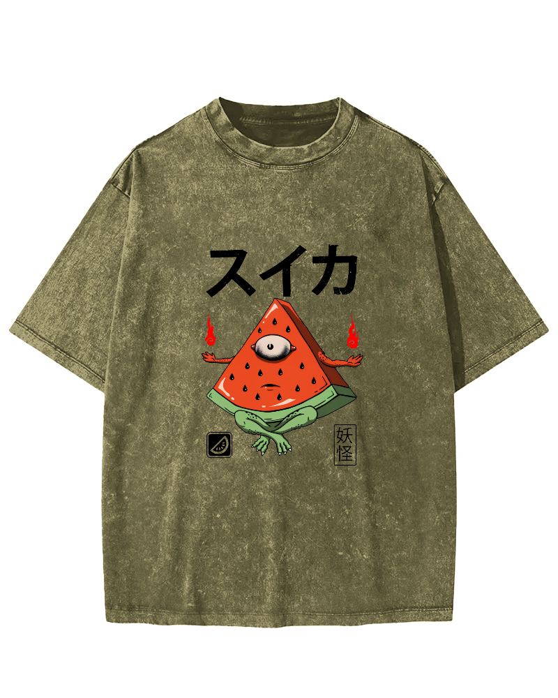 Watermelon Monster Japanese Vintage Distressed T-shirt-Zazasy