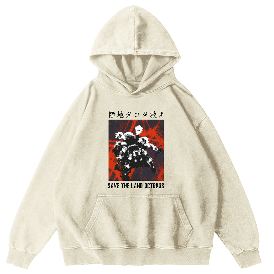 Save The Land Octopus Vintage Washed Hoodie-Zazasy