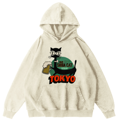 Tokyo Black Cat Vintage Distressed Hoodie-Zazasy