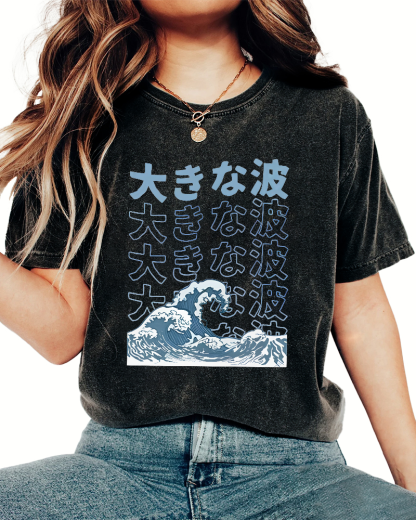 Sea Waves in Japan Vintage Washed T-shirt-Zazasy