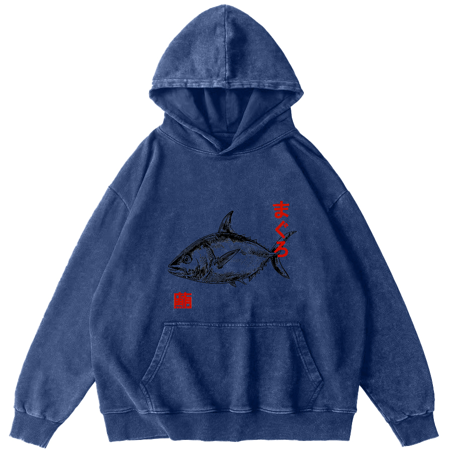 Japanese Tuna Pattern Vintage Distressed Hoodie-Zazasy