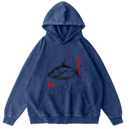 Japanese Tuna Pattern Vintage Distressed Hoodie-Zazasy
