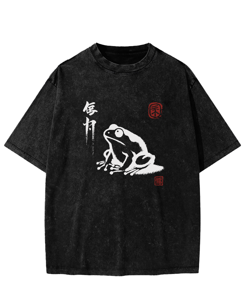 Cute Frog Japanese Style Vintage Distressed T-shirt-Zazasy