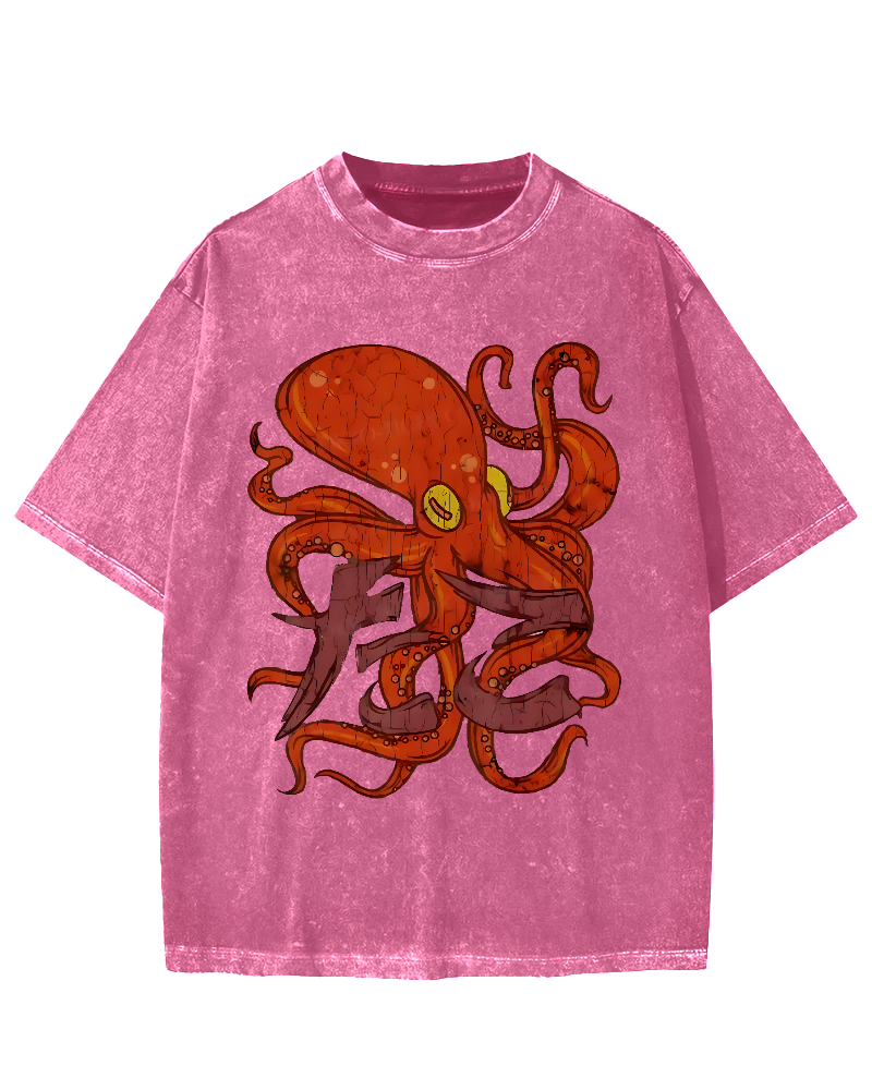 Red deep sea giant octopus Vintage Washed T-shirt