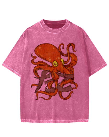 Red deep sea giant octopus Vintage Washed T-shirt