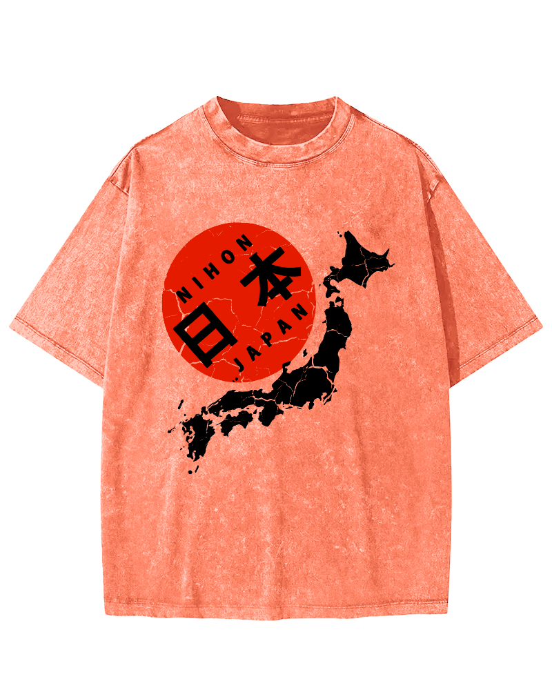 Map of The Japanese Empire Vintage Washed T-shirt-Zazasy
