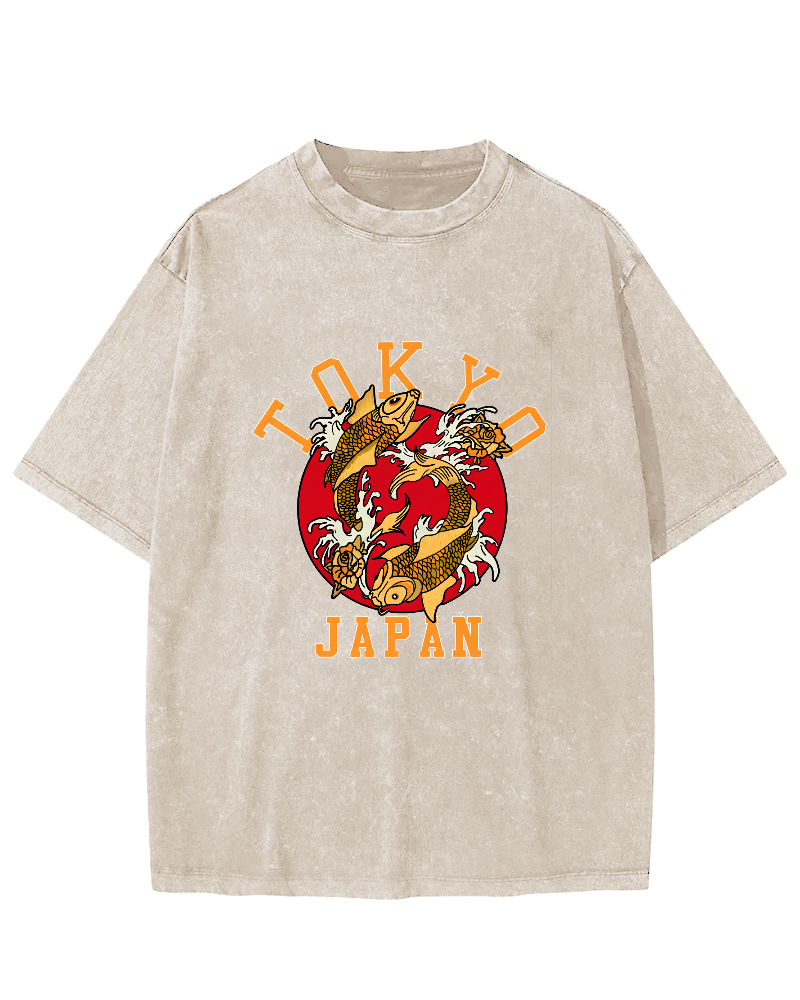 Tokyo Koi Japanese style Vintage Distressed T-shirt-Zazasy