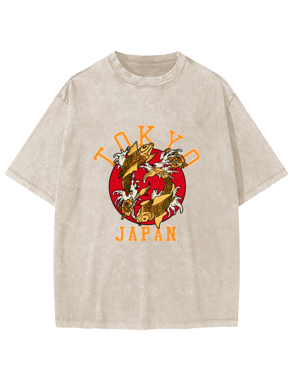 Tokyo Koi Japanese style Vintage Distressed T-shirt-Zazasy