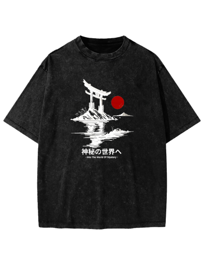 Japanese Sunrise Pattern Vintage Distressed T-shirt-Zazasy